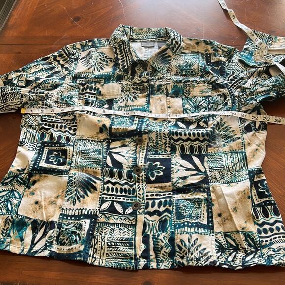 Additions by Chico’s Size 16 Teal Print Twill Jacket Casual Unlined - Picture 6 of 7